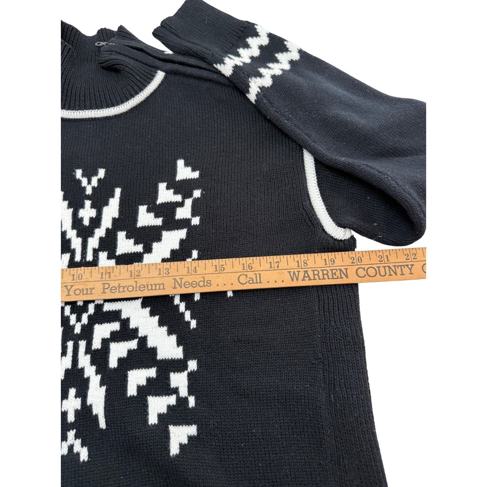 T by Talbots Womens Black Snowflake Fair Isle Mock Neck Zip Sweater Size S - Picture 7 of 14